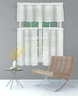 Light Gray Sheer 2 Tier Set Silver Raised Metallic Floral For Fluttering Butterfly White Embroidered Tier, Swag, Or Valance Kitchen Curtains (View 14 of 50)
