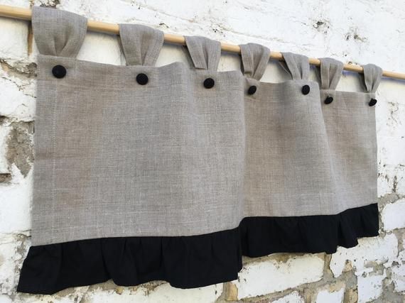 Linen Curtains Valances Ruffled Natural Flax Cottage Kitchen Curtain Simple  Rustic French Country Navy Curtains Ruffle Linen Farmhouse Decor Pertaining To Bermuda Ruffle Kitchen Curtain Tier Sets (View 18 of 50)