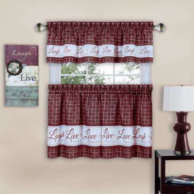 Live, Love, Laugh 58 In. W X 36 In. L Burgundy Polyester Tier And Valance  Curtain Set Throughout Twill 3 Piece Kitchen Curtain Tier Sets (Photo 8 of 42)