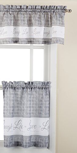 Live, Love, Laugh Window Curtain Tier Pair And Valance Set – 58x24 – Grey Inside Dakota Window Curtain Tier Pair And Valance Sets (View 12 of 30)