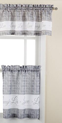 Live, Love, Laugh Window Curtain Tier Pair And Valance Set – 58x24 – Grey Intended For Window Curtain Tier And Valance Sets (Photo 18 of 50)