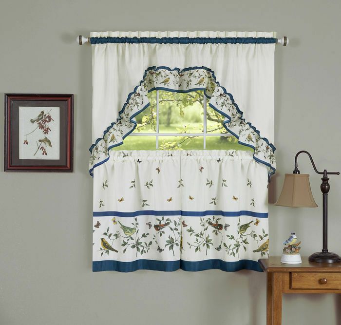 Love Birds Tier & Swag Set Complete Kitchen Curtan Birds And Butterflies |  Ebay For Multicolored Printed Curtain Tier And Swag Sets (Photo 4 of 30)
