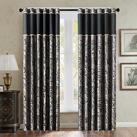 Madison Park Wellington Window Panel Pair – 50" X 84" – Black For Embroidered Chef Black 5 Piece Kitchen Curtain Sets (View 31 of 42)