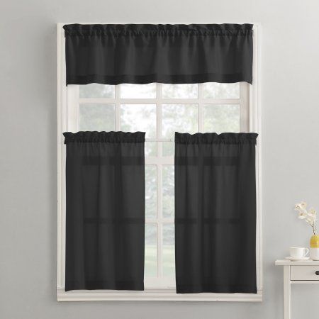 Mainstays Solid 3 Piece Kitchen Curtain Tier And Valance Set For Solid Microfiber 3 Piece Kitchen Curtain Valance And Tiers Sets (Photo 3 of 50)
