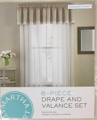 Martha Stewart Collection Hanover Crest Sheer Ivory Drape & Valance 6 Piece  Set 54206577644 | Ebay Throughout Vertical Ruffled Waterfall Valances And Curtain Tiers (Photo 43 of 43)