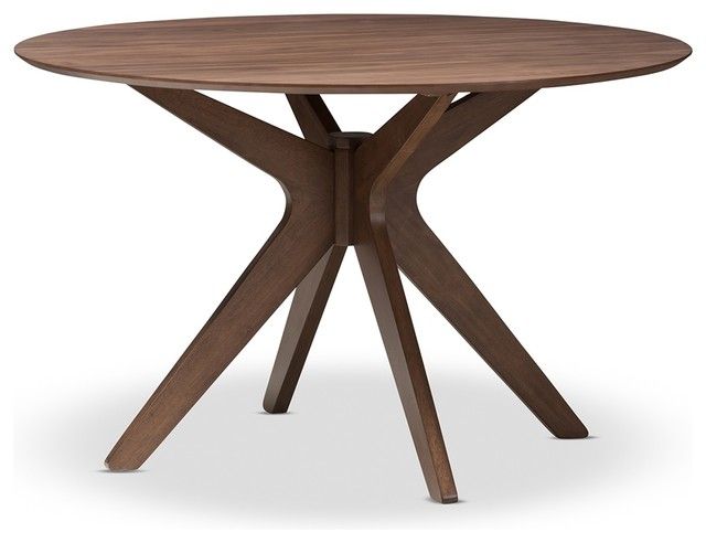 Mid Century Modern Walnut Wood 47 Inch Round Dining Table Regarding Current Avery Round Dining Tables (View 16 of 20)