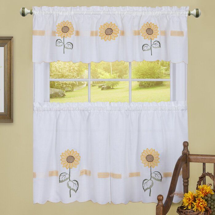 Modbury Sun Blossoms Embellished Tier And Valance Kitchen Curtain Set Throughout Urban Embroidered Tier And Valance Kitchen Curtain Tier Sets (View 25 of 30)