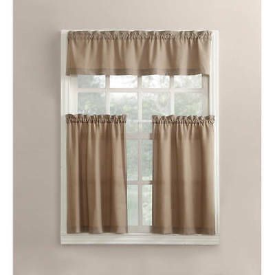 Modern Classic Taupe 3 Piece Kitchen Curtains Set Valance & Tiers Cafe  Curtains 766894623359 | Ebay Inside Traditional Two Piece Tailored Tier And Valance Window Curtains (Photo 50 of 50)