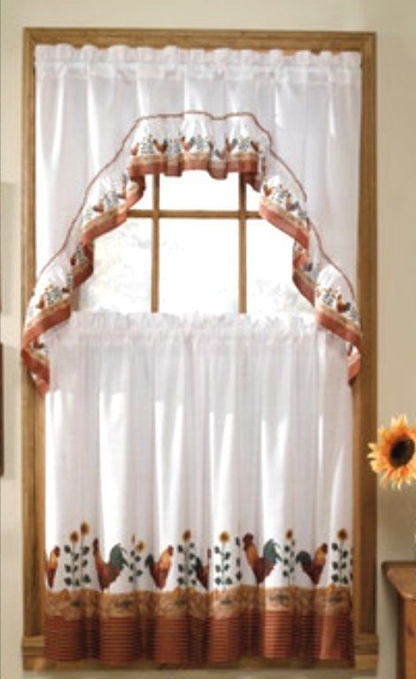 Morning Rooster & Sunflower New Kitchen Window Curtains For Top Of The Morning Printed Tailored Cottage Curtain Tier Sets (Photo 14 of 50)