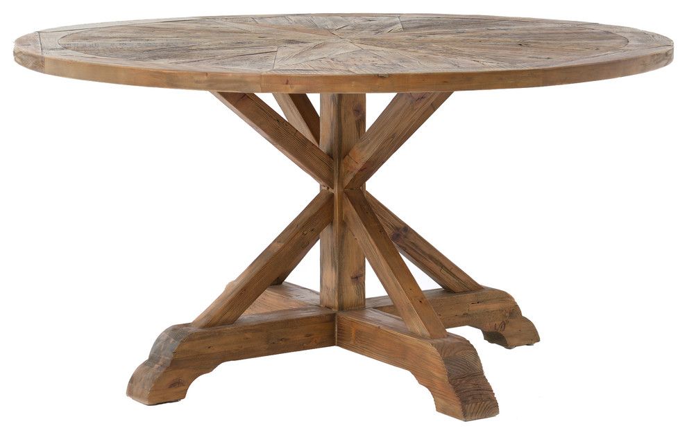 Most Popular Rustic Brown Lorraine Pedestal Extending Dining Tables Inside Blaise Rustic French Star Wood Round Dining Table (View 17 of 30)