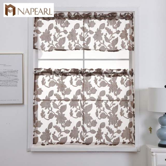 Napearl Kitchen Curtains Jacquard Design Rod Pocket Short Curtain Panel  Valance And Tiers Window Treatment Modern Floral Style In Rod Pocket Kitchen Tiers (Photo 10 of 50)