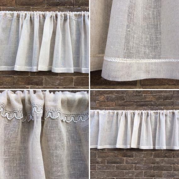 Natural Linen Lace Valance, Sheer Beige Kitchen Curtain, Cantonniere,  Window Topper, Bedroom Decor With Floral Watercolor Semi Sheer Rod Pocket Kitchen Curtain Valance And Tiers Sets (Photo 42 of 50)