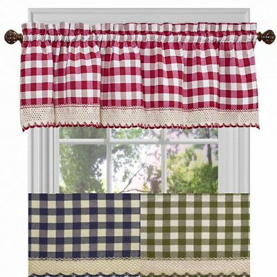 New Black & White Buffalo Check Valance Curtain 58" X 14 Throughout Class Blue Cotton Blend Macrame Trimmed Decorative Window Curtains (Photo 9 of 30)