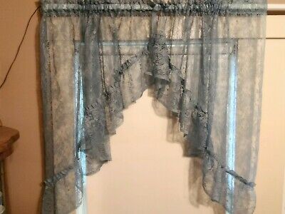 New Wedgewood Blue Drape Set – 2 Panels, 4 Toga Valances & 2 Regarding Abby Embroidered 5 Piece Curtain Tier And Swag Sets (Photo 30 of 30)