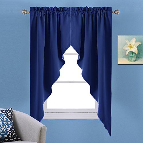 Nicetown Blackout Rod Pocket Kitchen Tier Curtains  Tailored Scalloped  Valance/swags For Living Room (1 Pair, W36 X L63 Inches Each Panel, Royal  Blue) For Rod Pocket Kitchen Tiers (Photo 3 of 50)