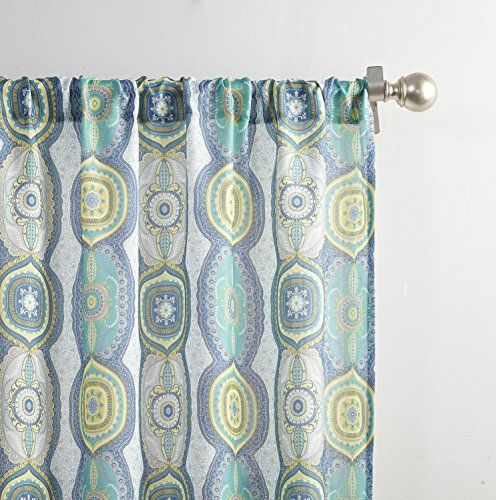 No. 918 Callie Medallion Print Rod Pocket Curtain Panel, 40 With Regard To Floral Watercolor Semi Sheer Rod Pocket Kitchen Curtain Valance And Tiers Sets (Photo 37 of 50)