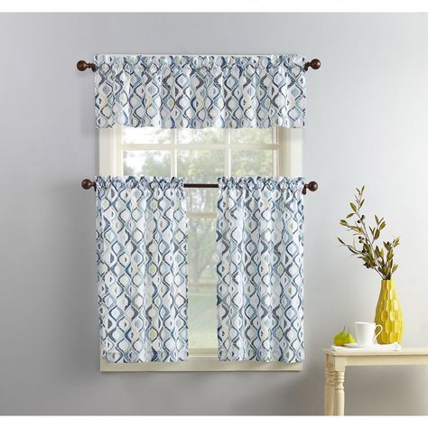 No. 918 Geometric Print Microfiber 3 Piece Kitchen Curtain Within Twill 3 Piece Kitchen Curtain Tier Sets (Photo 2 of 42)