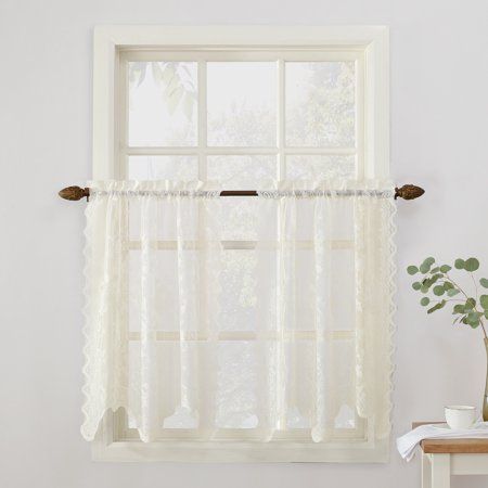 No. 918 Quinn Floral Lace Sheer Rod Pocket Kitchen Curtains Pertaining To Floral Lace Rod Pocket Kitchen Curtain Valance And Tiers Sets (Photo 3 of 50)
