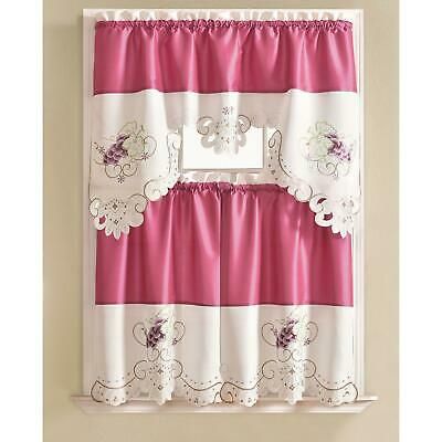 Noble Embroidered Grape Tier And Valance Kitchen Curtain Set | Ebay Pertaining To Urban Embroidered Tier And Valance Kitchen Curtain Tier Sets (View 2 of 30)
