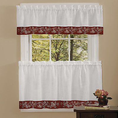 Oakwood Linen Style Kitchen Window Curtains Tiers Or Valance Burgundy | Ebay For Oakwood Linen Style Decorative Window Curtain Tier Sets (Photo 2 of 30)
