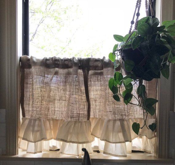Pair" Natural Burlap Country Farmhouse Cafe Curtain With In Rod Pocket Cotton Solid Color Ruched Ruffle Kitchen Curtains (Photo 3 of 30)
