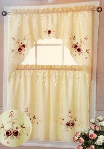 Paradise Kitchen Tiers And Swag 3pc Curtain Set (burgundy Throughout Kitchen Burgundy/white Curtain Sets (View 6 of 50)