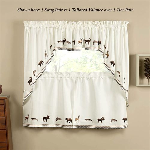 Pinesdale Animal Wildlife Rustic Tier Window Treatment Intended For Tailored Valance And Tier Curtains (Photo 34 of 50)