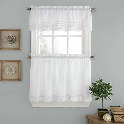 Pleated Crochet Kitchen Window Curtain Tier Pair Or Valance Pertaining To Wallace Window Kitchen Curtain Tiers (View 5 of 29)