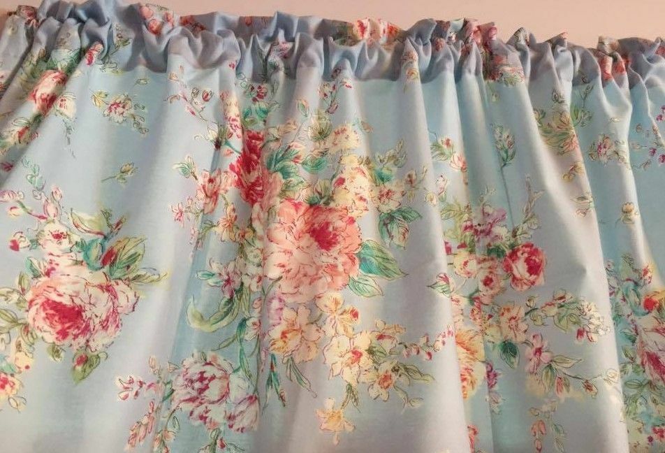 Powder Blue Shabby Chic Curtains Panels Tiers Window Treatment 43"w X 24"l  | Ebay Throughout Hopscotch 24 Inch Tier Pairs In Neutral (Photo 24 of 30)