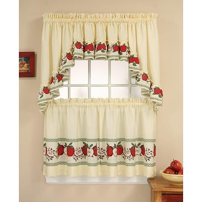 Red Delicious Apple 3 Piece Curtain Tier/ Swag Set | Overstock Shopping  – The Best Deals On Curtain Tiers In Spring Daisy Tiered Curtain 3 Piece Sets (Photo 1 of 30)