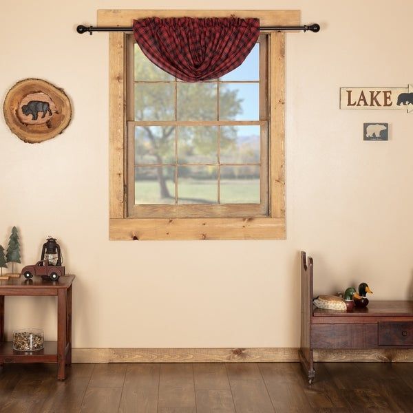 Red Rustic Kitchen Curtains Vhc Cumberland Balloon Valance Rod Pocket  Cotton Buffalo Check – Balloon Valance 60x15 Regarding Rustic Kitchen Curtains (Photo 7 of 30)