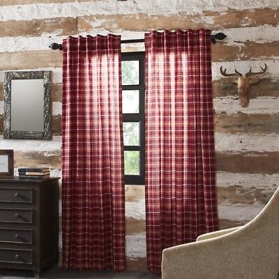 Red Rustic & Lodge Curtains Harvey Cabin Panel Pair Rod Pocket Cotton Plaid  | Ebay Throughout Cumberland Tier Pair Rod Pocket Cotton Buffalo Check Kitchen Curtains (Photo 20 of 30)