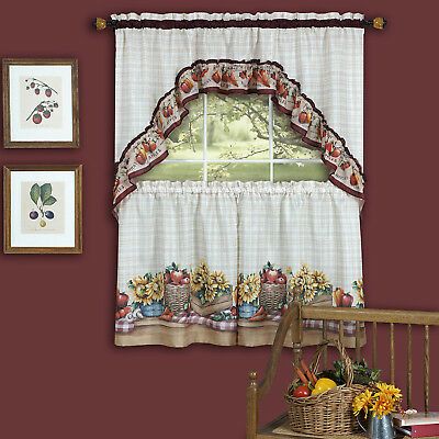 Roosters & Fleur De Lis Kitchen Curtain 36" Tier Pair & 30 With Traditional Tailored Tier And Swag Window Curtains Sets With Ornate Flower Garden Print (Photo 6 of 30)