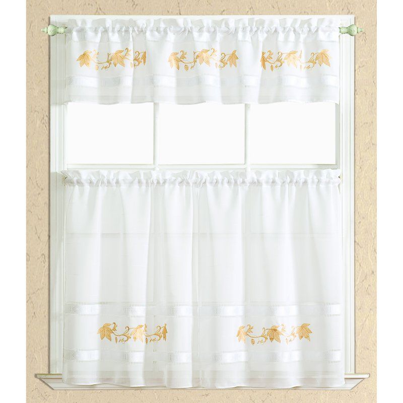 Rt Designers Collection Spring Leaf Kitchen Curtain Tier And Pertaining To Urban Embroidered Tier And Valance Kitchen Curtain Tier Sets (Photo 9 of 30)