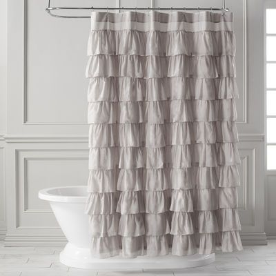 Ruffled Dove Shower Curtain In 2019 | Ruffle Shower Curtains In Navy Vertical Ruffled Waterfall Valance And Curtain Tiers (Photo 14 of 30)
