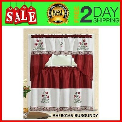 Set 3 Piezas Para Cortina De Cocina 2 Tiers 1 Valance Window Kitchen  Curtain New 841380131485 | Ebay Pertaining To Traditional Two Piece Tailored Tier And Valance Window Curtains (View 14 of 50)