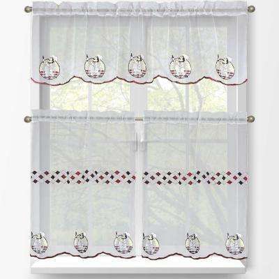 Sheer Happy Chef Embroidered 3 Piece Kitchen Curtain Tier And Valance Set For Embroidered Chef Black 5 Piece Kitchen Curtain Sets (View 19 of 42)