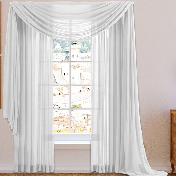 Sheer Scarf Valance | Wayfair Within White Micro Striped Semi Sheer Window Curtain Pieces (View 25 of 30)