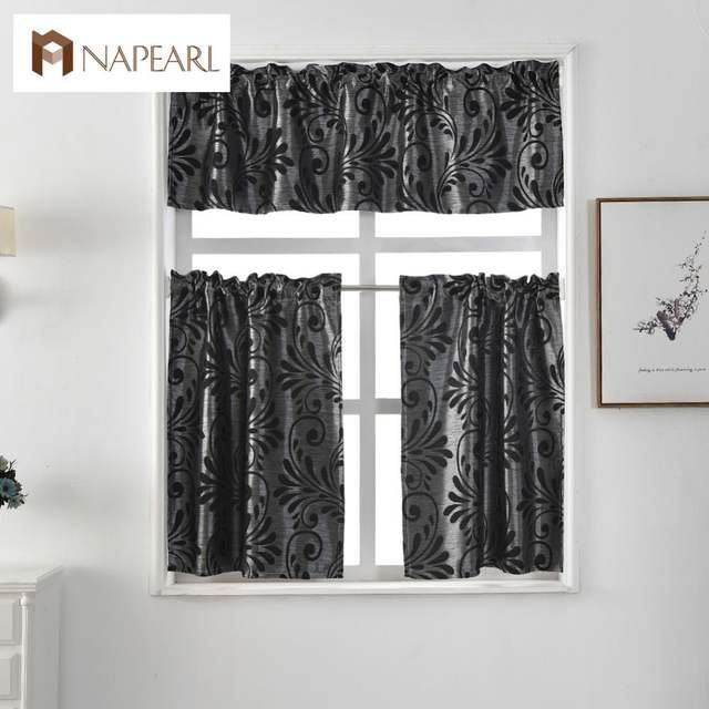 Short Kitchen Curtains Jacquard Window Treatments Modern Cafe Curtain Panel  Ready Made Luxury European Style Rod Pocket Black Intended For Rod Pocket Kitchen Tiers (View 22 of 50)