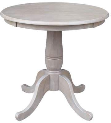 Solid Wood Round Pedestal Dining Table In Washed Gray Taupe In Well Known Gray Wash Benchwright Pedestal Extending Dining Tables (View 29 of 30)