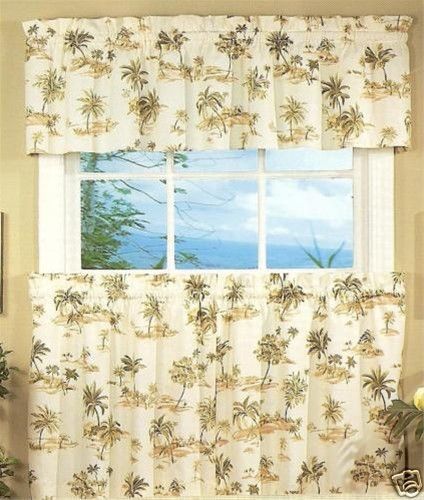 Spice Island Palm Trees 24l Tier And Valance Kitchen Bath Within Tree Branch Valance And Tiers Sets (View 3 of 45)