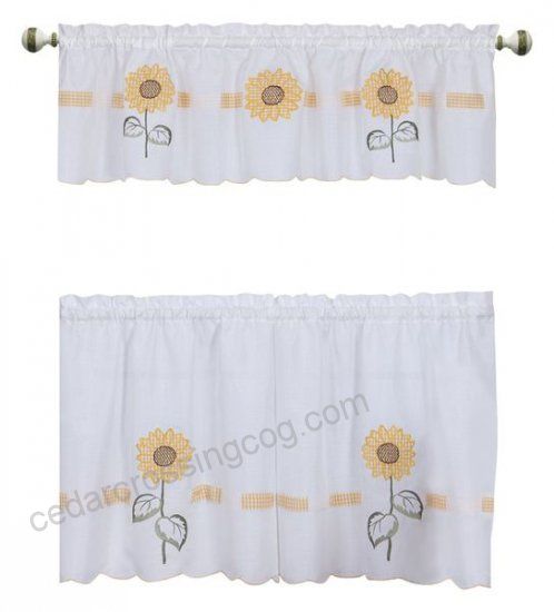 Sun Blossoms Embellished Tier And Valance Window Curtain Set Pertaining To Traditional Tailored Window Curtains With Embroidered Yellow Sunflowers (View 13 of 30)