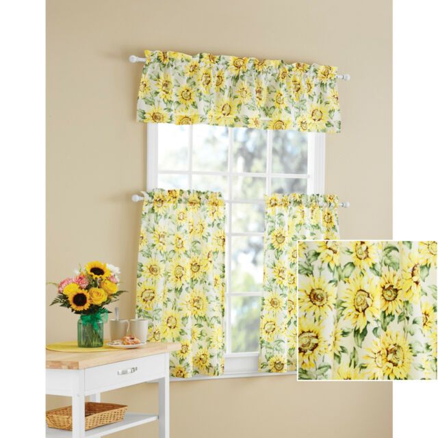 Sunflower 3 Piece Kitchen Curtain Tier And Valance Set Home Decor Room  Window With Window Curtain Tier And Valance Sets (View 6 of 50)