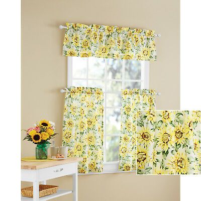 Sunflower 3 Piece Kitchen Curtain Tier And Valance Set Home In Lodge Plaid 3 Piece Kitchen Curtain Tier And Valance Sets (View 13 of 30)