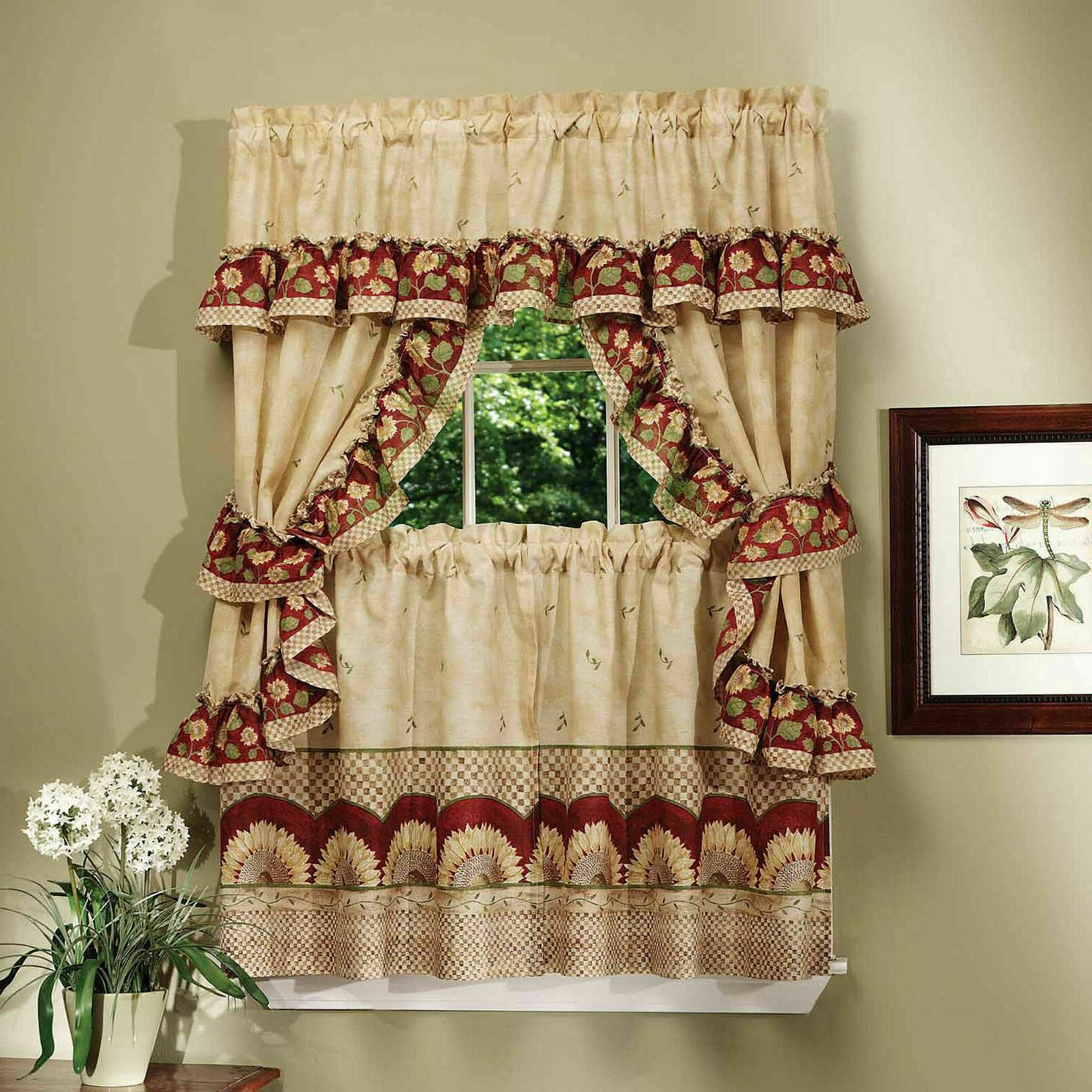 Sunflower Complete 5 Pc Cottage Kitchen Curtain Set Regarding Sunflower Cottage Kitchen Curtain Tier And Valance Sets 