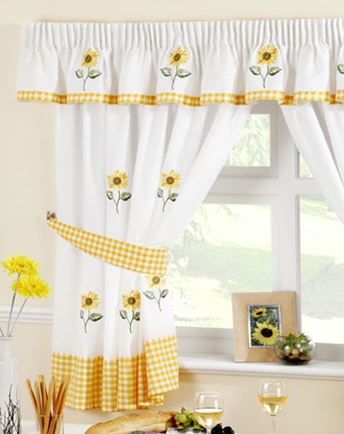 Sunflower Kitchen Curtain | Kitchen Curtains, Curtains Uk In Embroidered Chef Black 5 Piece Kitchen Curtain Sets (Photo 11 of 42)