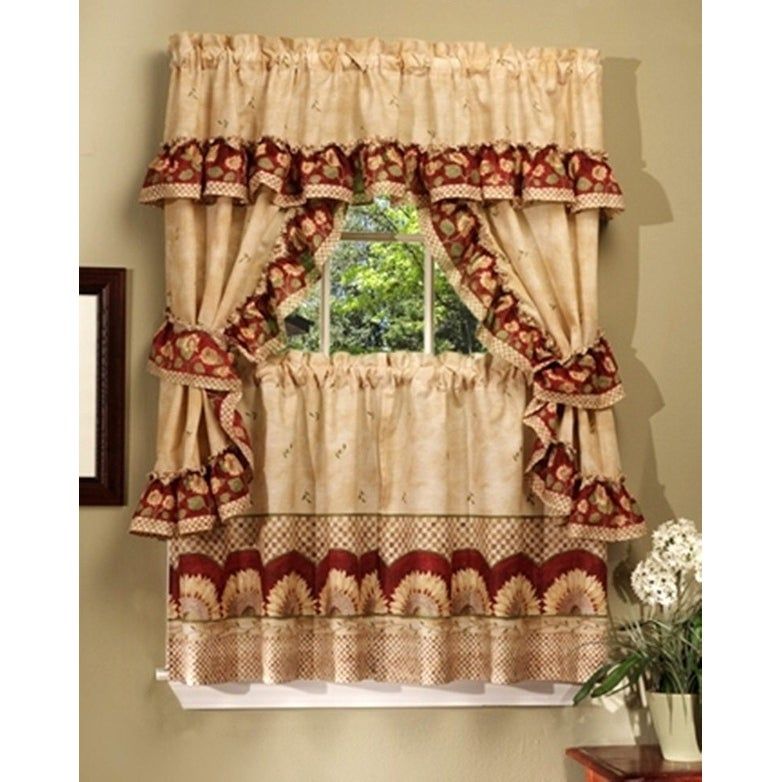 Sunflower Printed Kitchen Curtain With Attached Valance – 57x36 Inches – N/a Pertaining To Window Curtains Sets With Colorful Marketplace Vegetable And Sunflower Print (Photo 2 of 30)