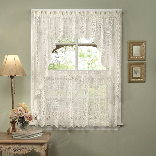 Sweet Home Collection 5 Pc Kitchen Curtain Set, Swag Pair, Valance, Choice  Of With Regard To Cotton Lace 5 Piece Window Tier And Swag Sets (Photo 2 of 50)