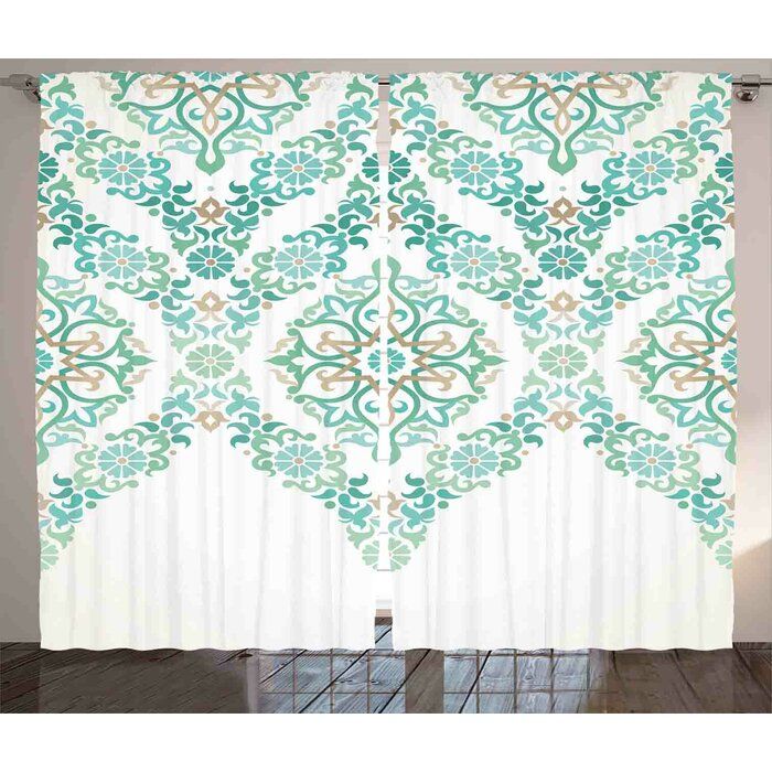 Symmetrical Gothic Garland Graphic Print Room Darkening Rod Pocket Curtain  Panels Intended For Pastel Damask Printed Room Darkening Kitchen Tiers (Photo 44 of 50)