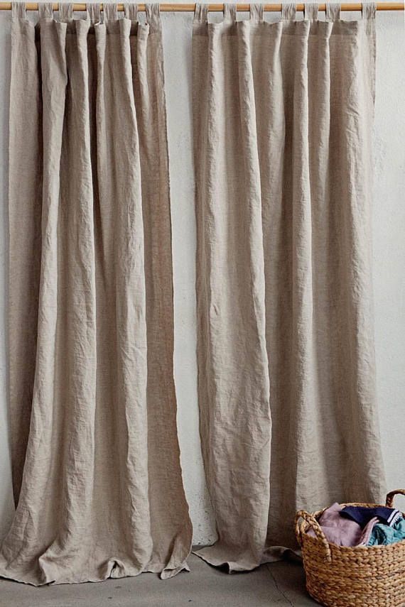 Tab Top Linen Curtain Panel. Semi Sheer Window Or Door Pertaining To Rod Pocket Cotton Linen Blend Solid Color Flax Kitchen Curtains (Photo 27 of 30)